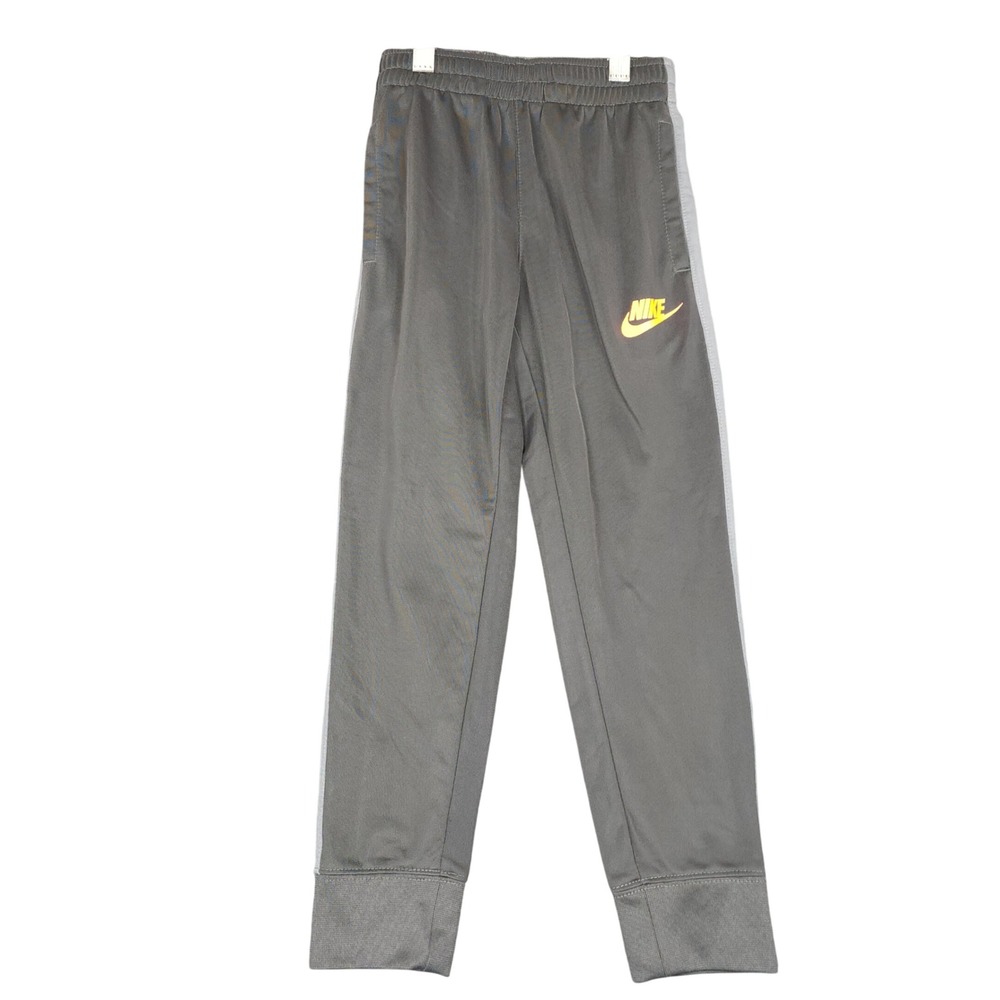 Nike Boys Track Pants Gray Yellow Logo Size 6 110-116cm 5-6 Years Polyester